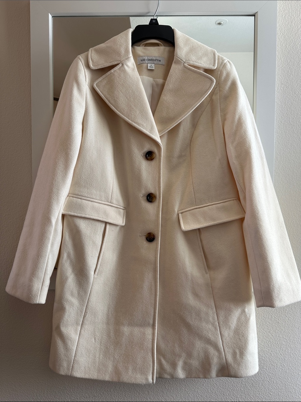 Liz Claiborne Cream Single-Breasted Pea Coat